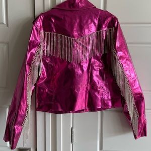 BuddyLove Rife Crystal Fringe Metallic Jacket  “Electric” Metallic Pink